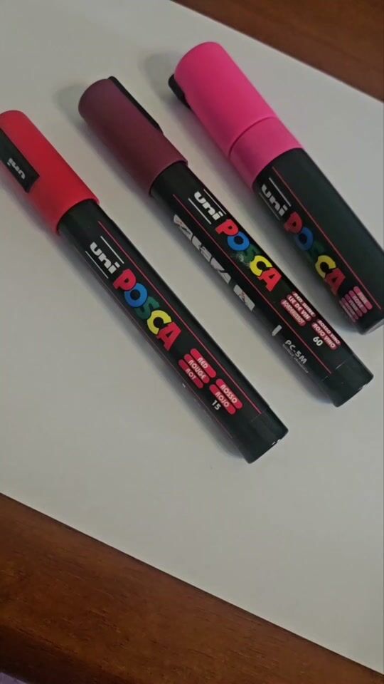 Posca indelible markers, Pink, red wine & red