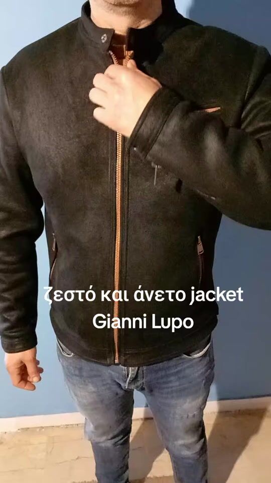 Gianni Lupo Ανδρικό Χειμωνιάτικο Μπουφάν από Δερματίνη Μαύρο