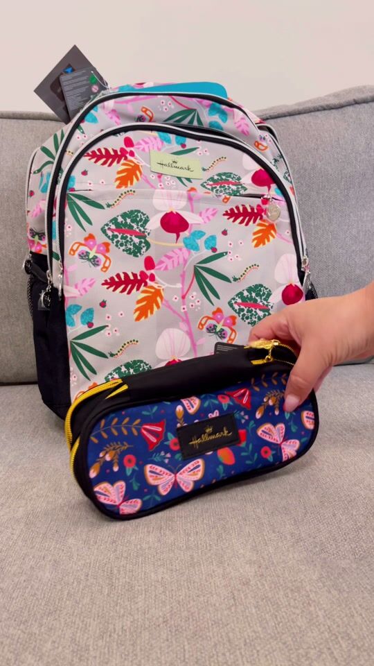 Floral school bag and pencil case with ?