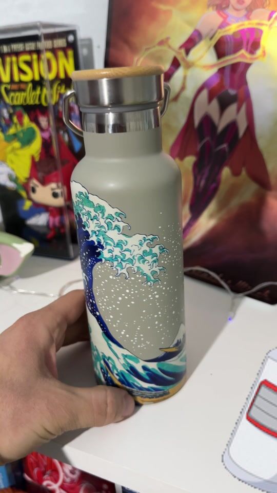 Aluminum Thermos Kokonote - Japanese Art Hokusai with Handle