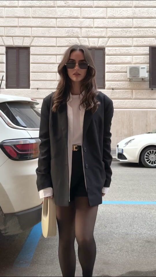 Black blazer with shorts and tights for Spring 